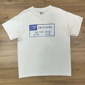 Vlone x Pop Smoke Mens L Stop Snitching On The Woo Graphic Tee Shirt White Blue